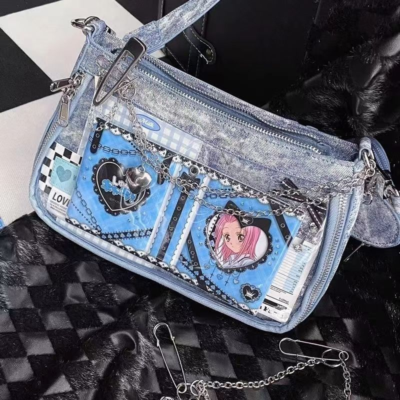 [READY STOCK] itabag tas slempang untuk boneka tas jeans itabag slempang motif jeans biru dan abu ab