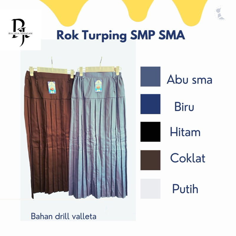 Rok Seragam Sekolah SMP SMA Turun Pinggang Panjang/Bawah Pinggang Warna Putih Coklat Pramuka Biru SM