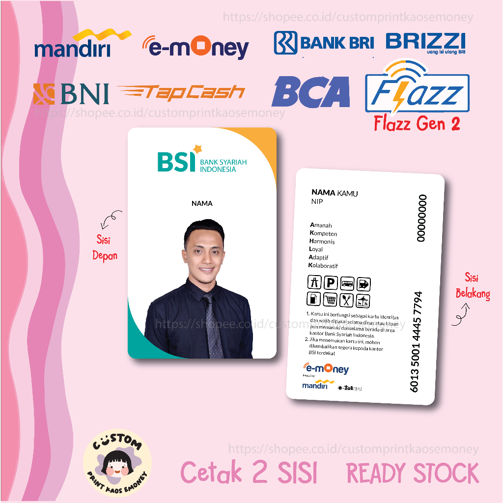 KARTU E MONEY E TOLL ID CARD BSI BANK SYARIAH INDONESIA BUMN MANDIRI EMONEY BNI TAPCASH BRI BRIZZI F