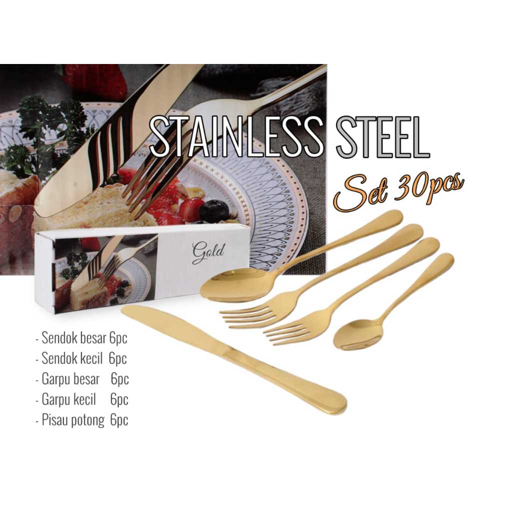 Cutlery Set PREMIUM ala Korea Stainless Steel / Sendok Set 24pc / Gift Hampers Lebaran Natal Imlek B