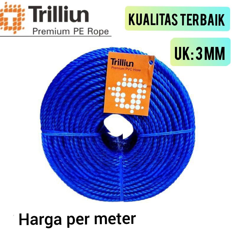 Tali tampar 3 mm PE Trilliun, PP, nylon | Kuat, Tahan Lama & berkualitas tinggi | 100% Bahan  murni