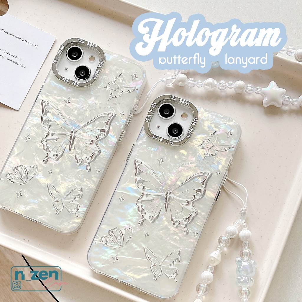 Case Iphone Hologram Butterfly Lanyard 11 12 13 14 15 Pro Max Plus XR 16 17
