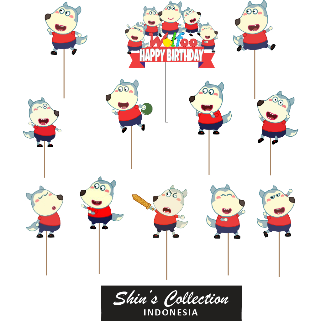 Cake topper Wolfoo solo isi 12 pcs