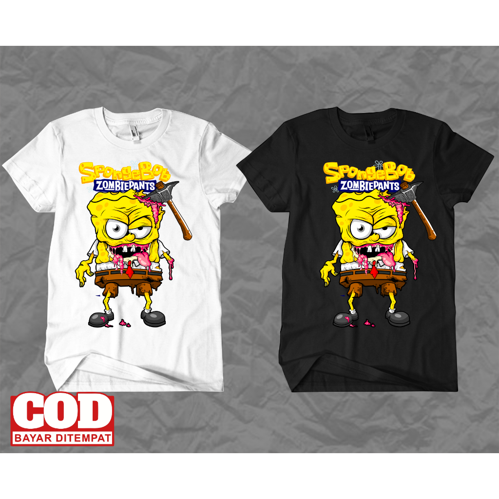 KAOS DISTRO PRIA WANITA/TSHIRT SPONGEBOB ZOMBIE
