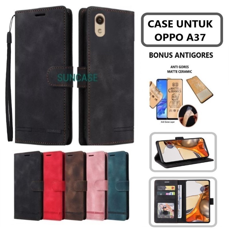 Casing hp OPPO A37 model flip dompet softcase premium ada tali dan dapat anti gores