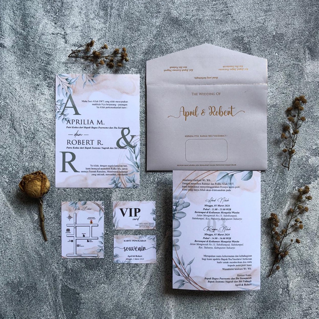 undangan amplop + isi hardcover satuan / undangan hardcover bijian mewah murah / undangan watercolor