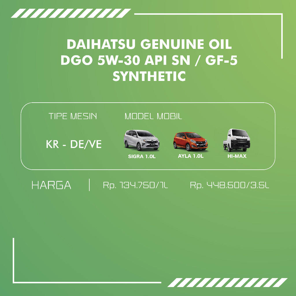 Daihatsu Genuine Oil 5W-30 Api Sn-Gf-5 Synthetic Oli Pelumas Mobil 4 Liter Ready