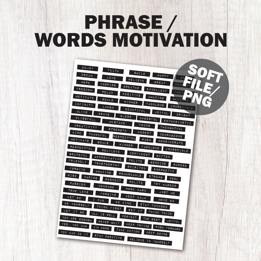 

(SOFTFILE) stiker Kata-kata motivasi dymo style bahasa inggris untuk stiker journaling