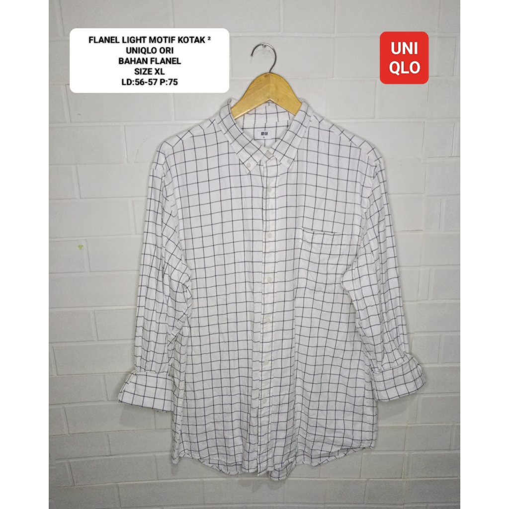 KEMEJA FLANEL PUTIH SUSU KOTAK² UNIQLO ORI SIZE XL