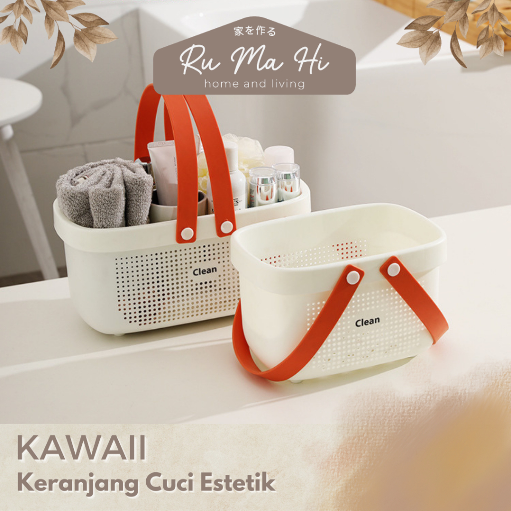 RUMAHI -KAWAII Keranjang Plastik Alat Mandi Praktis Plastic Basket Toilet Estetis Tas Keranjang