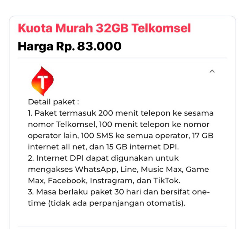Paket Telkomsel Sakti 32GB Combo