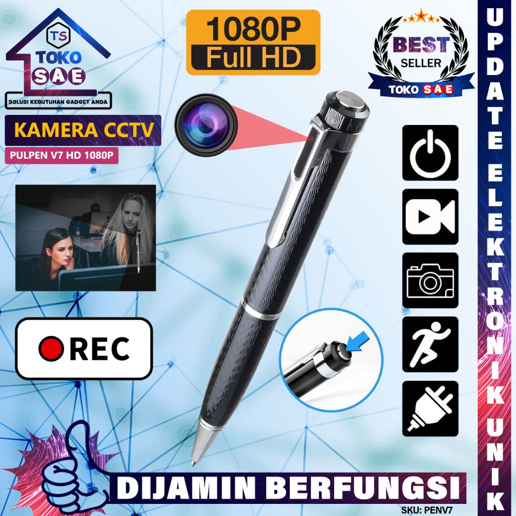 Spy Camera Pengintai Pen V7 Mini Kamera Saku Baju Model Pena Resolsui 1080P Perekam Video Audio Suar