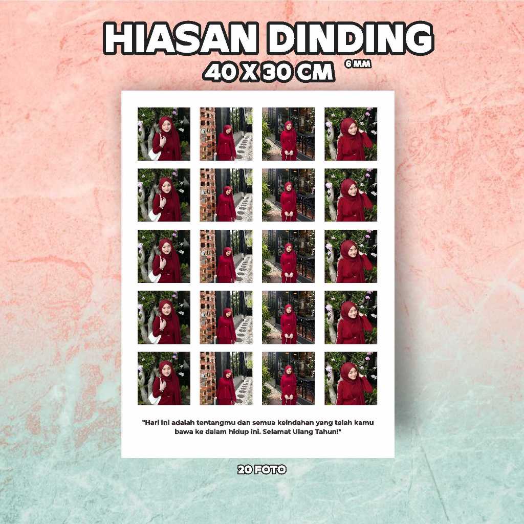 Wall Decor | Pajangan Dinding Foto Mozaik Kolase (20 Foto) 40 X 30 CM