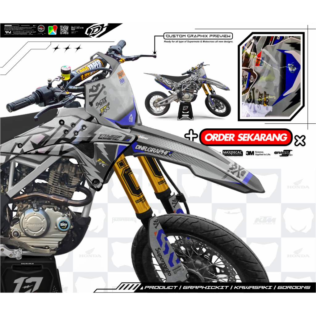 SILVER EFFECT  Custom Decals KLX, DTX , WR, CRF Supermoto/Motocross // DNRRACING