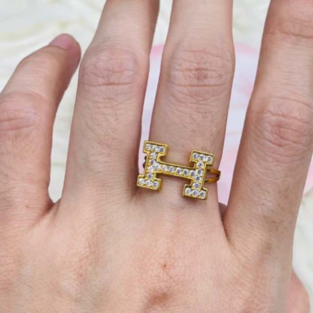 Cincin H permata elegant uk 12 emas asli kadar 875