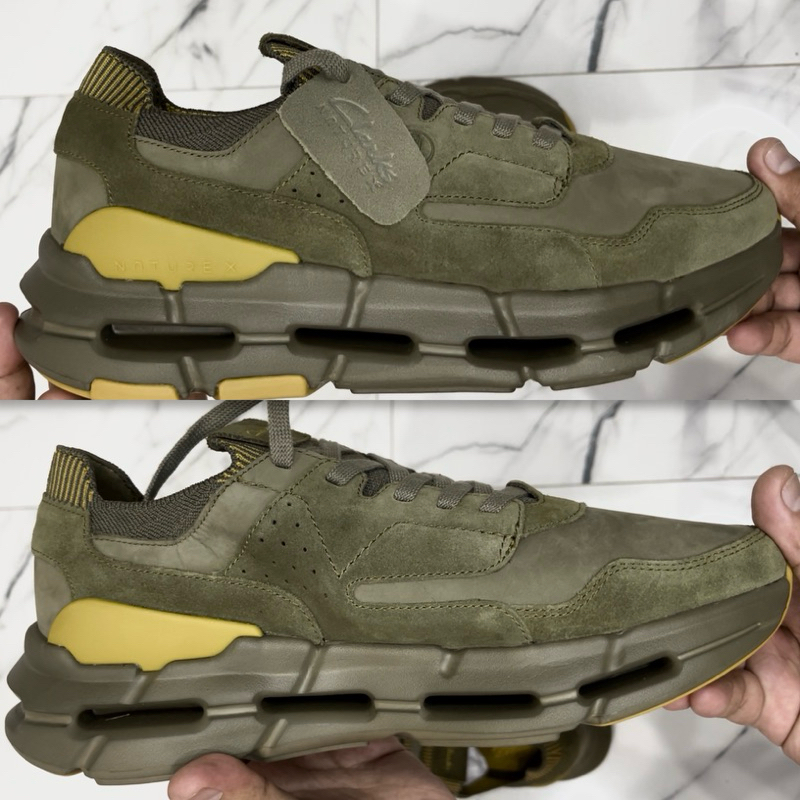 Sepatu Clarks Men Sneakers Running Sports Olive Suede Original