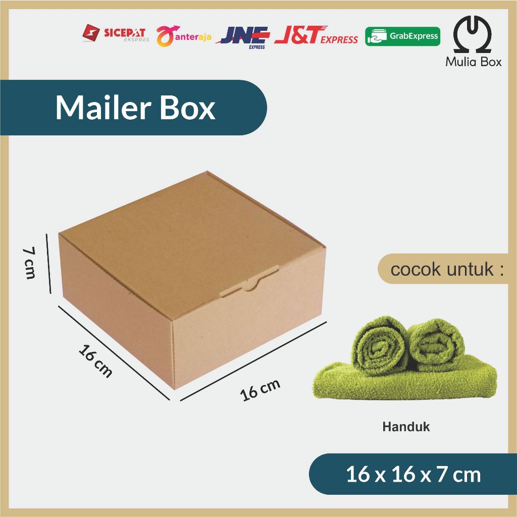 

Kardus Packing Mailer Box 16 x 16 x 7 cm Corrugated Die Cut Karton Kecil Polos Handuk Snack Box