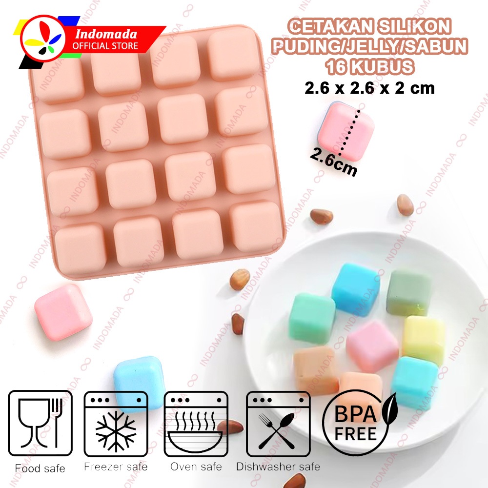 Indomada Cetakan Silikon Coklat Puding Jelly Kue Kotak 2.6 x 2.6 x 2 cm Kubus Kecil 16 Lubang Cokela