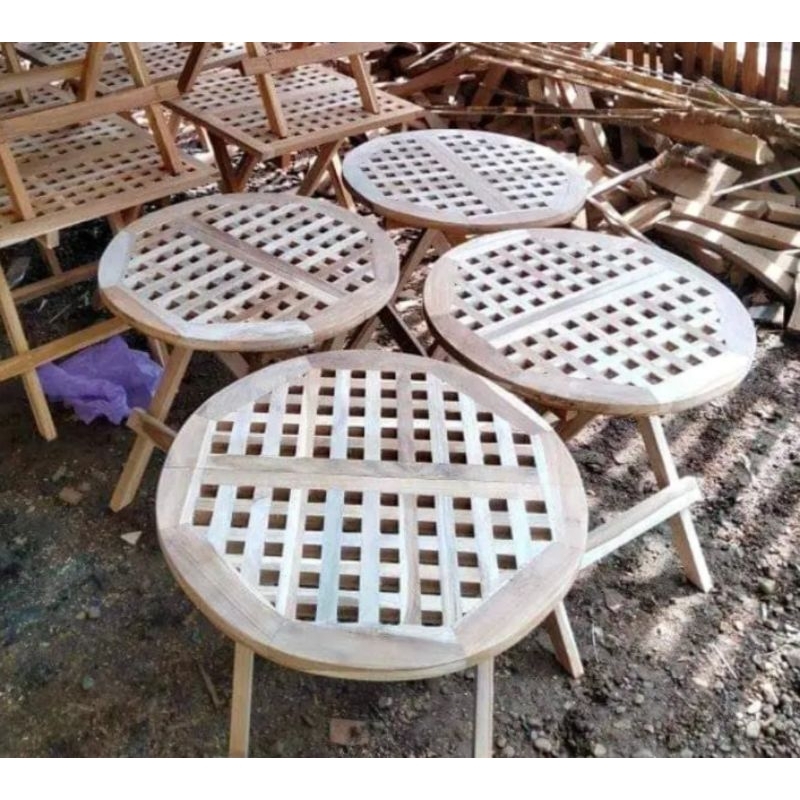 MEJA LIPAT BUNDAR / meja teras meja bulat meja kayu jati minimalis murah