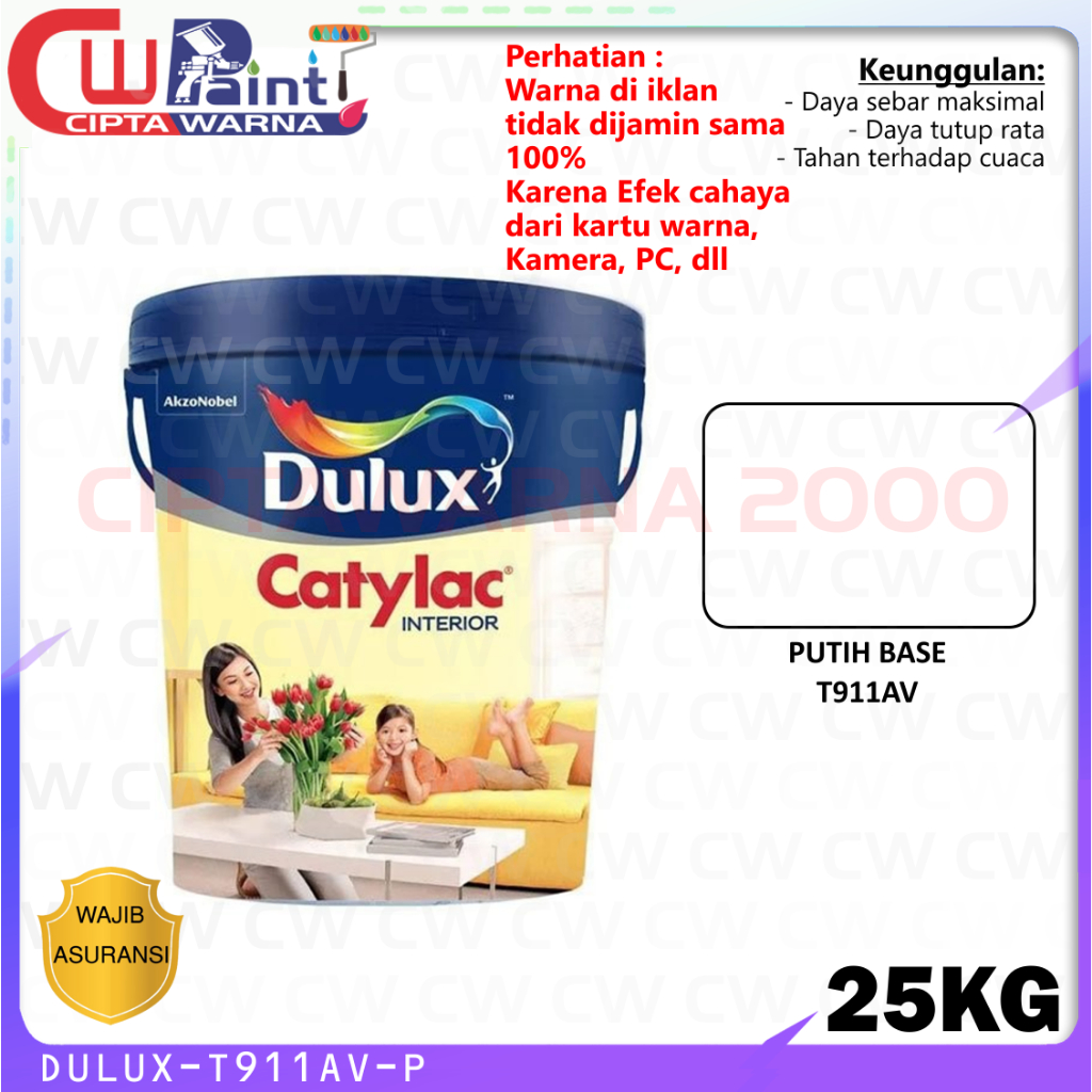 Dulux Catylac Cat Tembok Dasar Interior Rumah Putih Base T911AV 25 Kg