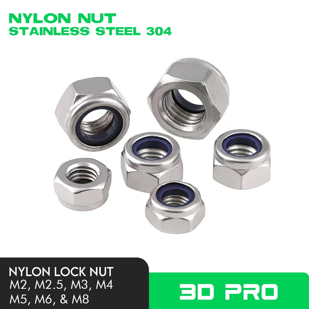 Mur Nilon M2 M2.5 M3 M4 M5 M6 M8 M10 Stainless steel A2 DIN985 Lock Nut Locknut Nylon Stenlis 2mm 2.