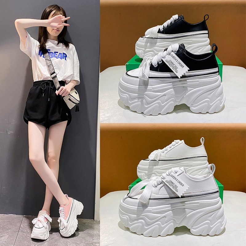Sepatu HC Spatu Sneakers Putih Wanita Sneaker Tinggi Sepatu Putih Wedges Perempuan Spatu Olahraga Ce