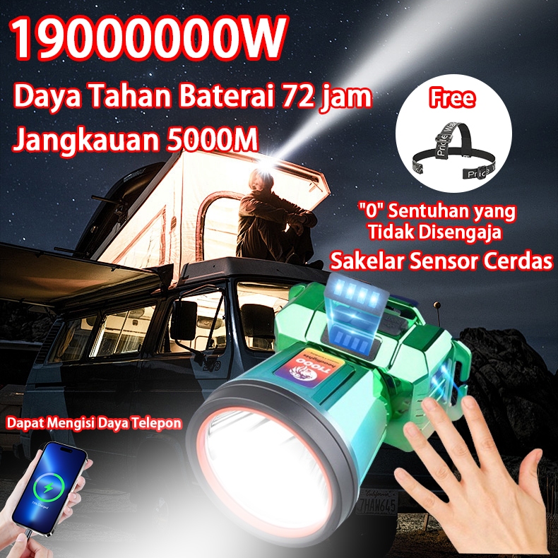 Jangkauan 5000m Penginderaan Cerdas Senter Led Super Terang Kepala Senter Kepala Anti Air Senter Kep