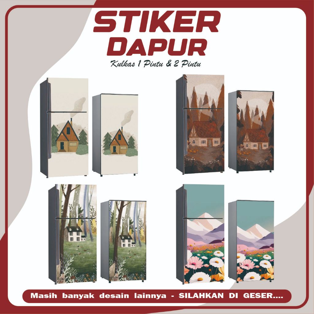 Stiker Sticker Kulkas 1 2 Pintu Motif Estetik Putih Coklat