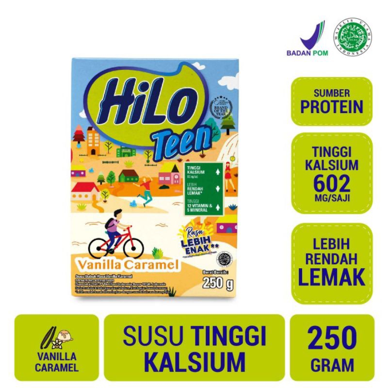 

Hilo Teen Susu Bubuk Hi-Calcium Vanilla Caramel 250G