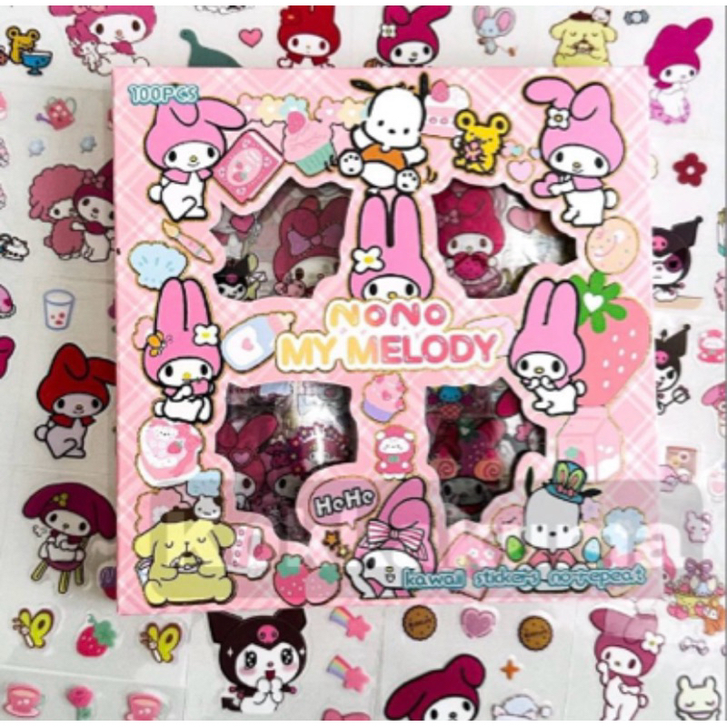 

Stiker Sanrio My Melody Sticker Botol Minum Tumblr Viral Lucu Waterproof Box Isi 100 pcs