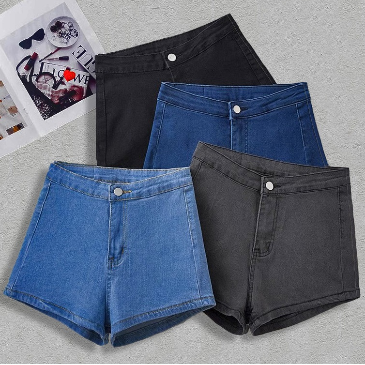 【Meissi.id】Ukuran Jumbo S — 3XL Warna hitam/putih/biru/abu celana jeans pendek wanita korean style h