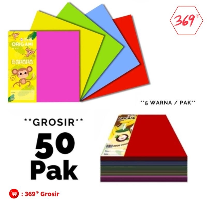 

*GROSIR* - 50 Pack Origami / Kertas Lipat 20 x 20 isi 20 Lembar 5 warna Double Face