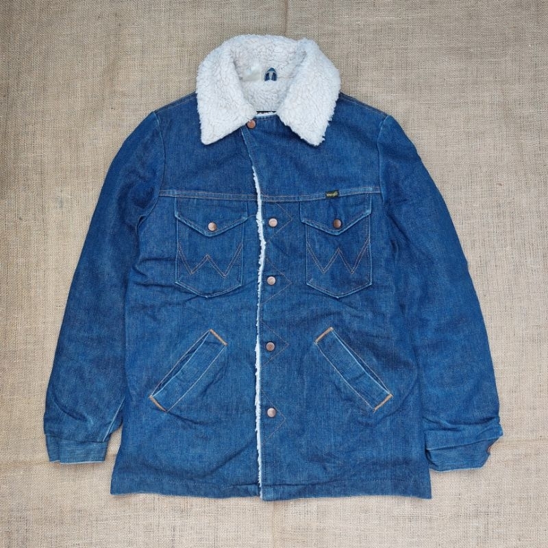 Wrangler Vintage Denim Sherpa Jacket Trucker Jeans Classic Retro Casual Rugged Style