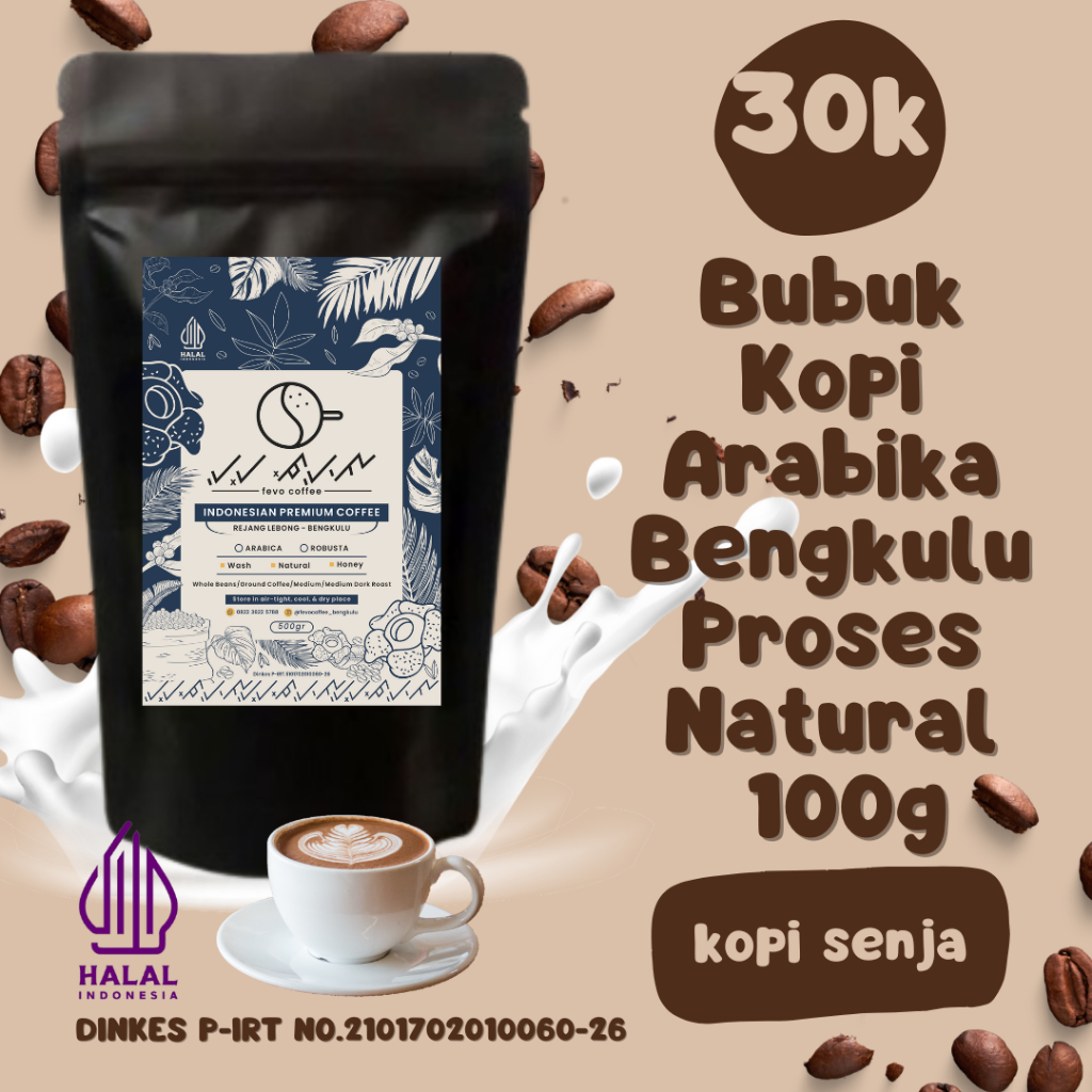 

Kopi Bubuk Arabika 100g produk Fevo Coffee Bengkulu 100% Full Arabika Premium