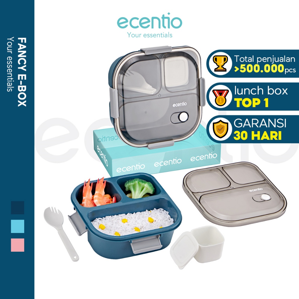 	 【PP 5】ecentio lunch box kotak bekal anti tumpah 3 grid 1100ml /850ml Kotak makan wadah bekal anti tumpah kotak sup 100ml Free Sendok	