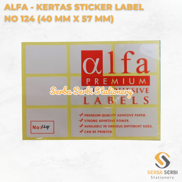 

(1 PAK ISI 7 LEMBAR) ALFA - KERTAS STICKER / STIKER LABEL HARGA / NAMA / UNDANGAN NO 124 (40 MM X 57 MM)