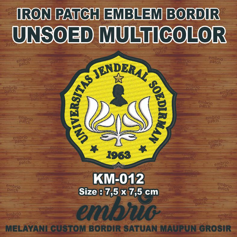 KM-012 Patch logo UNSOED emblem bordir almamater Universitas Jenderal Soedirman - Default - 7,5cm - 