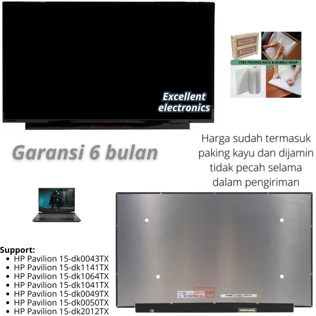 Layar LCD HP Pavilion 15-dk0043TX dk1141TX dk1064TX dk1041TX dk0049TX dk0050TX dk2012TX panel screen