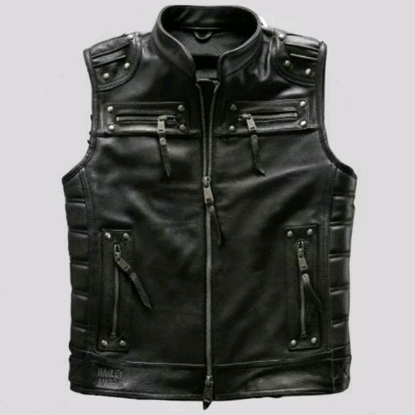VEST BIKER ROMPI MOTOR PRIA KULIT SAPI ASLI IMPORT