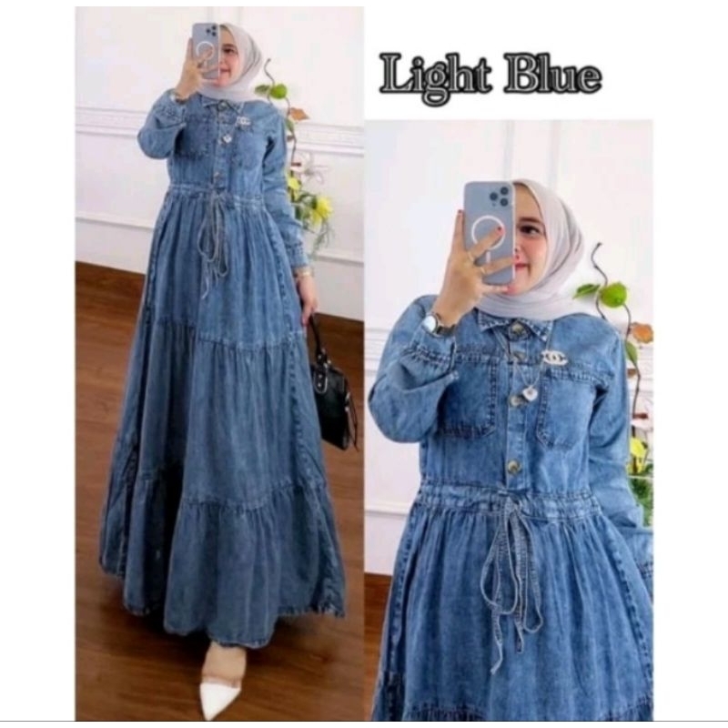 Abaya Gamis Jeans Snow Wanita Premium