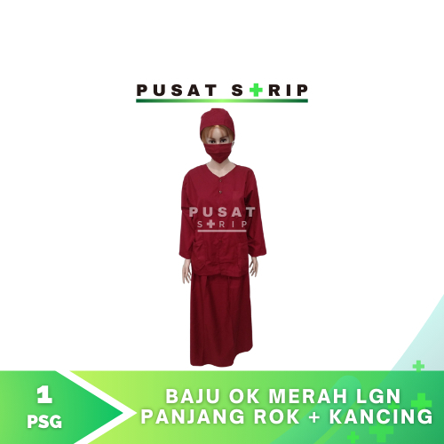 Baju OK Merah Lengan Panjang Baju Kancing Rok