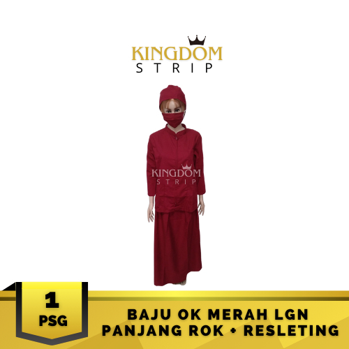 Baju OK Merah Lengan Panjang Baju Resleting Rok
