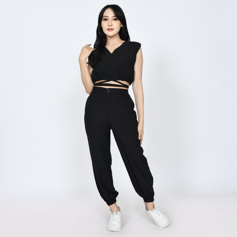 Kaira Lounge wear |Baju jadi Hitam |Jogger set|Baju santai|baju jalan-jalan|Baju polo linen asli | o