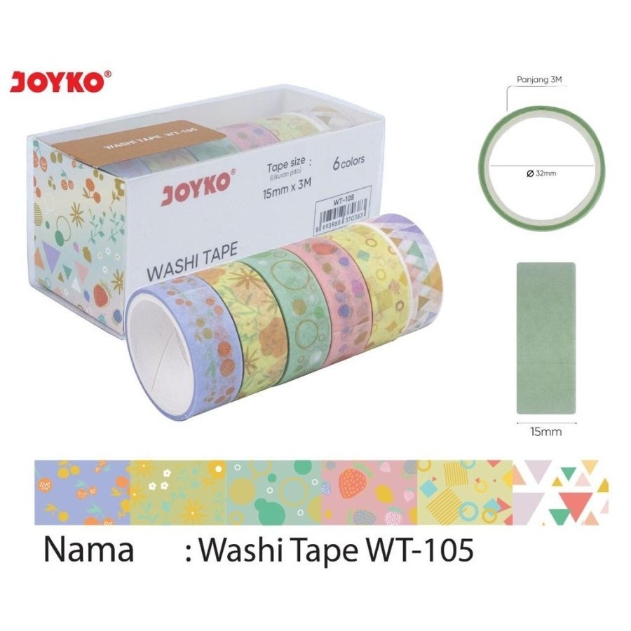 

Washi Tape Pita Perekat Selotip Kertas Warna Joyko WT-101~105 - WT-101
