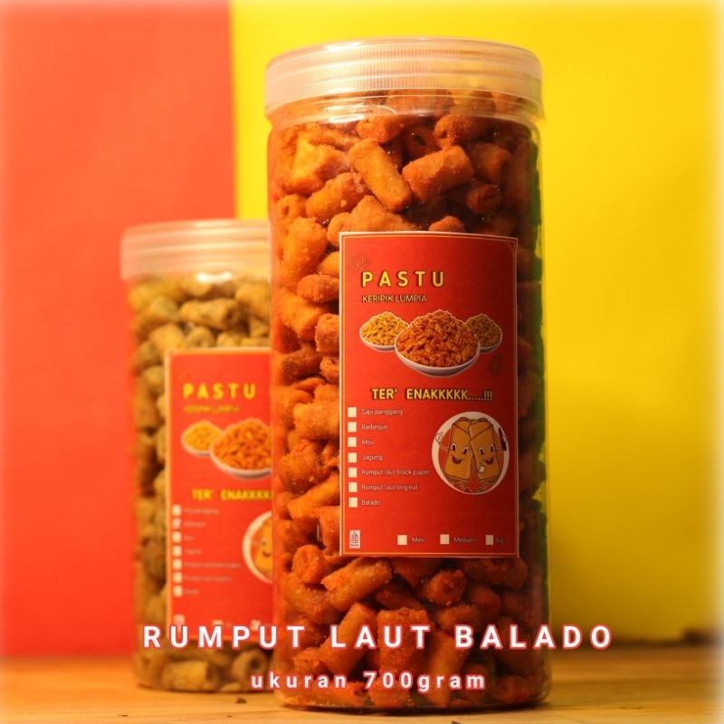 

Keripik Pedas Kulit Lumpia Rasa Rumput Laut Balado 700gram