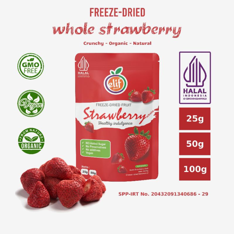 

ELIF FRUITS Freeze Dried Whole Strawberry Diced Crisp Strawberry Kering Utuh Krisp