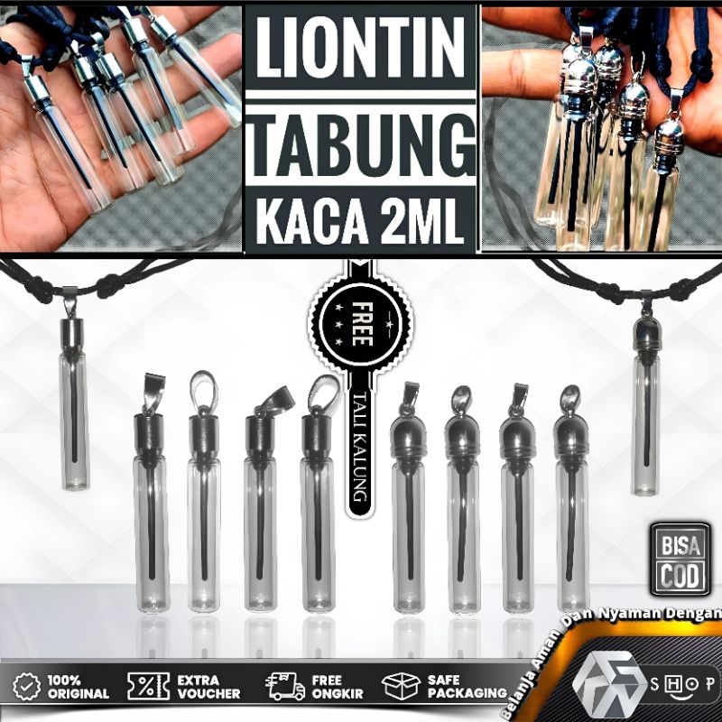 Liontin/Bandul Kalung -Tabung/Botol Kaca Kosong 2ml Cupu Transparan-Silver Stainless