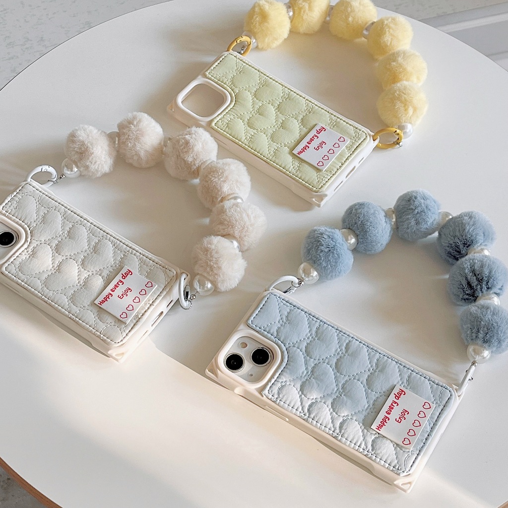 PROMO Soft Case Love Fabric Luxury With Pompom Chain Casing Case HP Lucu Iphone 12 / 12 Pro / 12