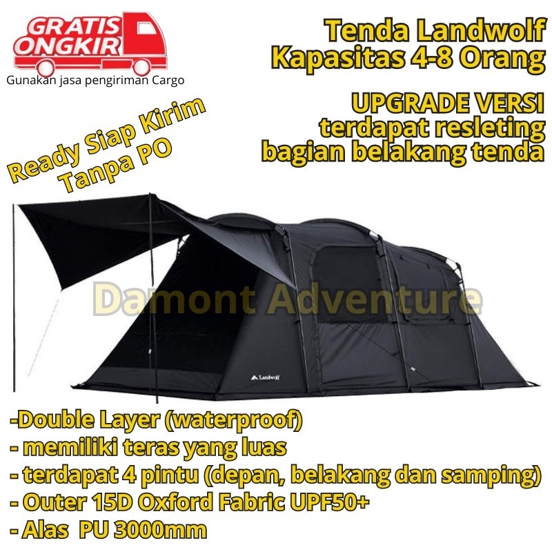 Tenda Landwolf Eclipta Tunnel Kapasitas 5-8 Orang Hitam