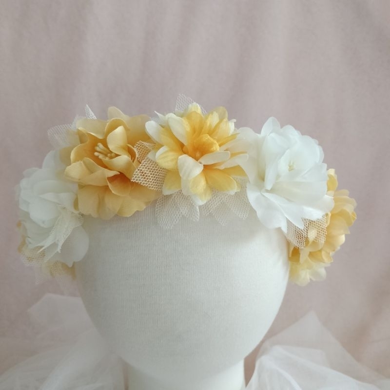 Yellow Flower Crown | Mahkota bunga Bandana Bayi | Bando Headband Anak Dewasa